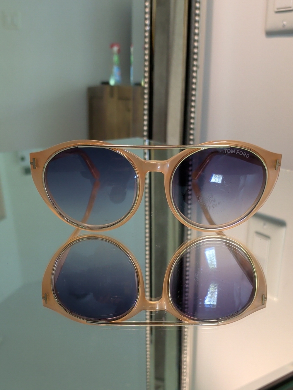 Tom Ford Beige Acetate Cat-Eye Sunglasses with Blue Gradient Lenses